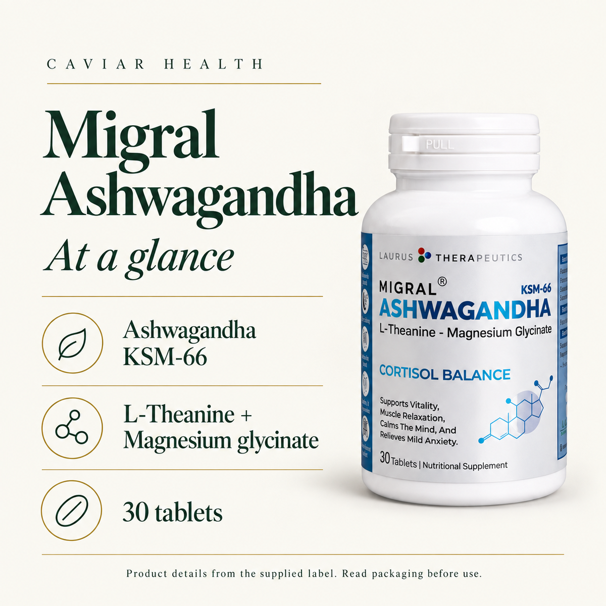 Migral Ashwagandha: ingredients and pack format at a glance